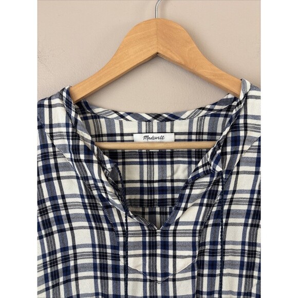 Madewell Women’s Plaid Flannel Shirt Dress Black Blue White Size XS Long Sleeve - Picture 7 of 8